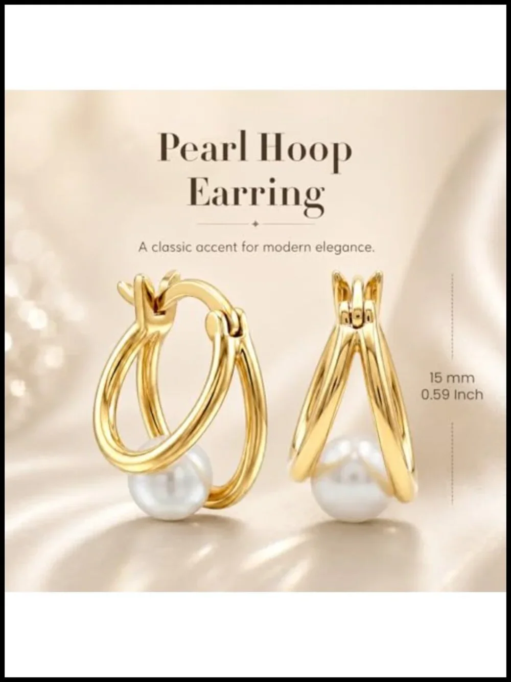 14K Gold Plated Freshwater Pearl Hoop Earrings for Women 15MM